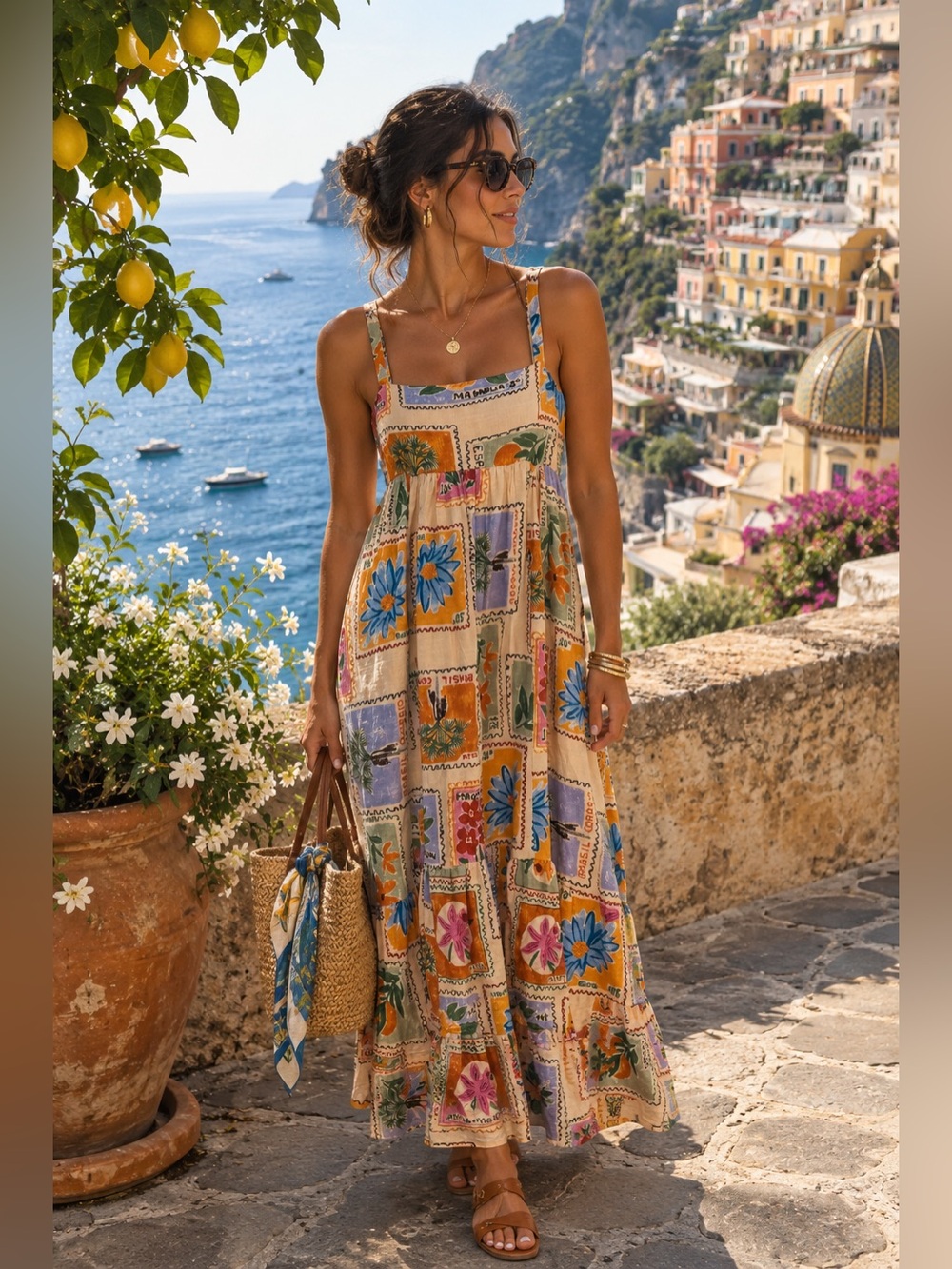 Anthropologie Paper Heart Floral Postage Stamp Linen Maxi Dress